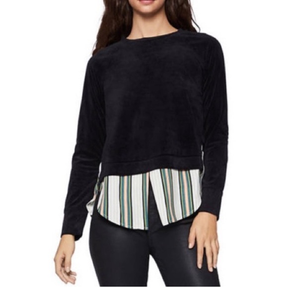 BCBGeneration Black Velvet Top with Striped Under Shirt Skirt Medium - Picture 1 of 7